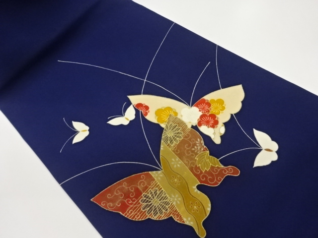 塩瀬金彩蝶に梅・菊・唐草模様名古屋帯